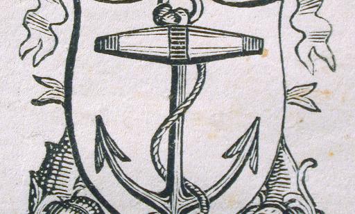 An anchor surrounded by designs, below a ribbon bearing the inscription Trinity House.